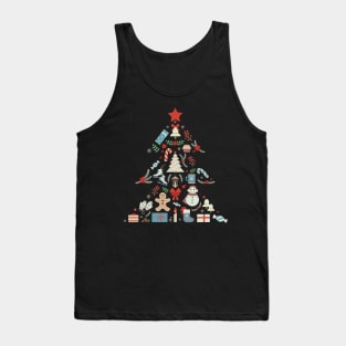 Christmas Tree Shape With Snowman And Ornaments Tank Top